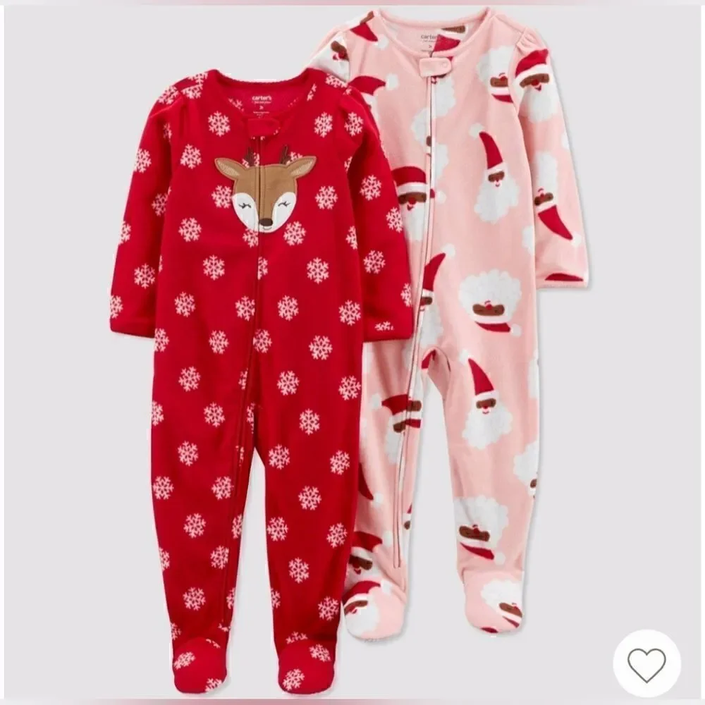 New Toddler  girl's fleece Christmas footed pajama bundle